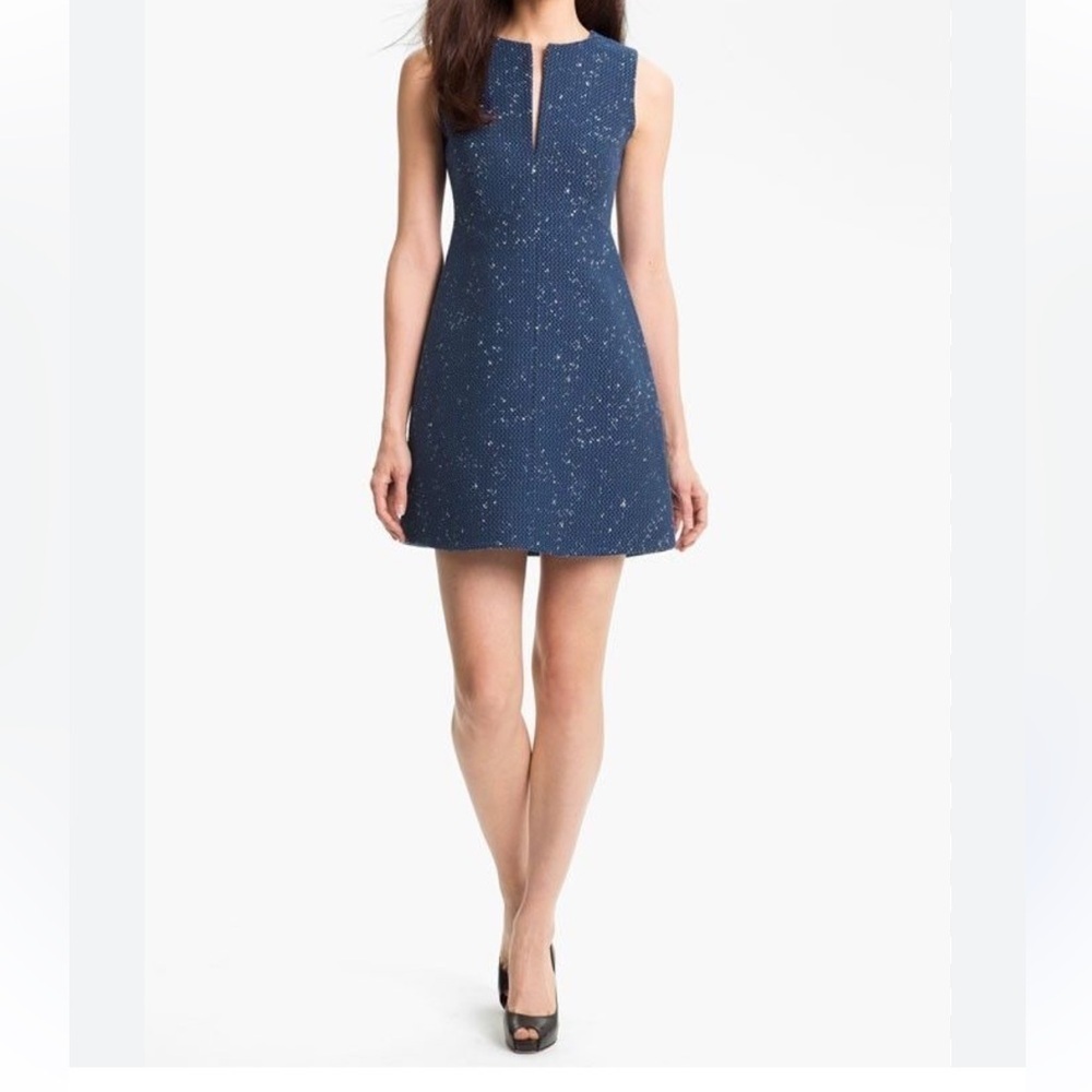 [12] Diane Von Furstenberg Yvette Navy Painted Tweed A Line Shift Dress